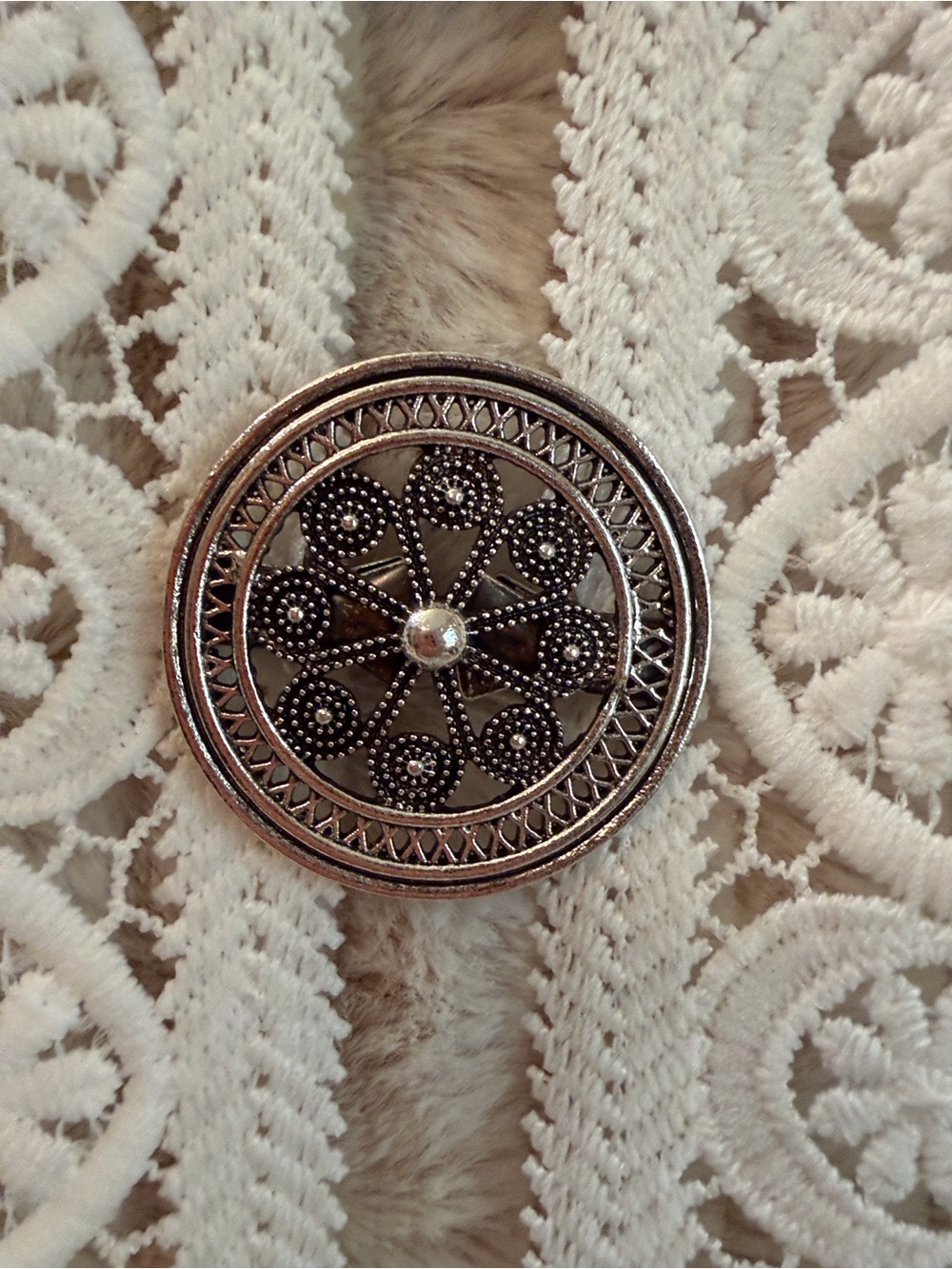 Silver-tone Round Filigree Sweater/Kimono/Wrap Clip